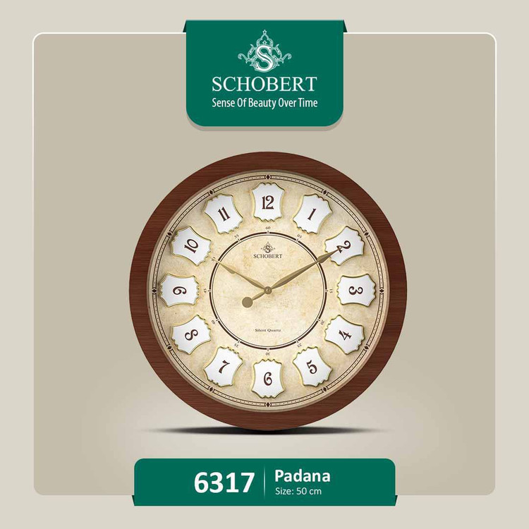 ساعت دیواری شوبرت مدل پادانا کد 6317 چوبی با اعداد انگلیسی برجسته