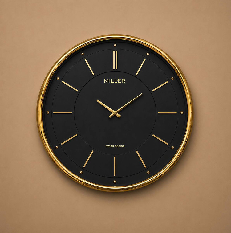 ساعت دیواری برند میلر Miller B701-702-703 با قاب فلز ابکاری و صفحه وکیوم و پنج سال ضمانت شرکتی