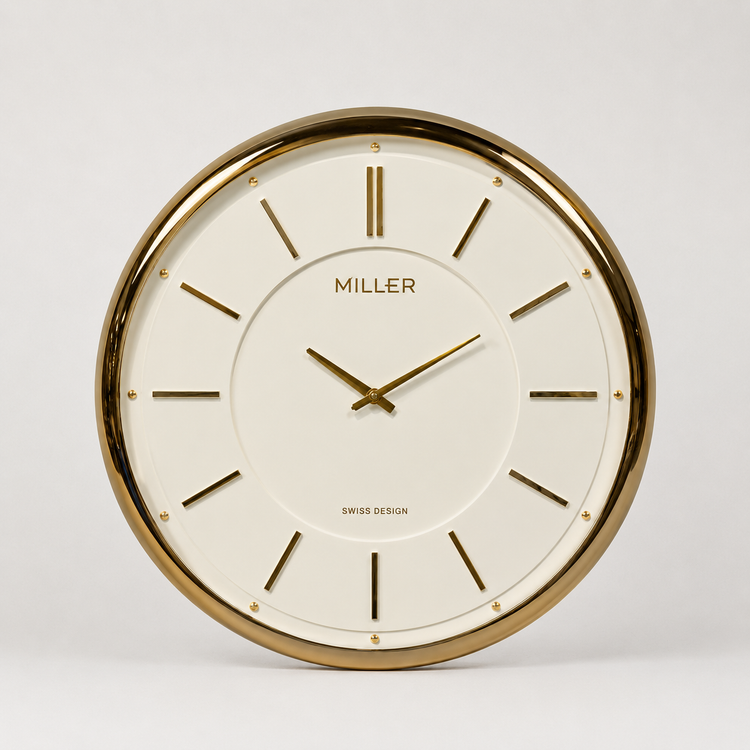 ساعت دیواری برند میلر Miller W 701-702-703 با قاب فلز ابکاری و صفحه وکیوم و پنج سال ضمانت شرکتی