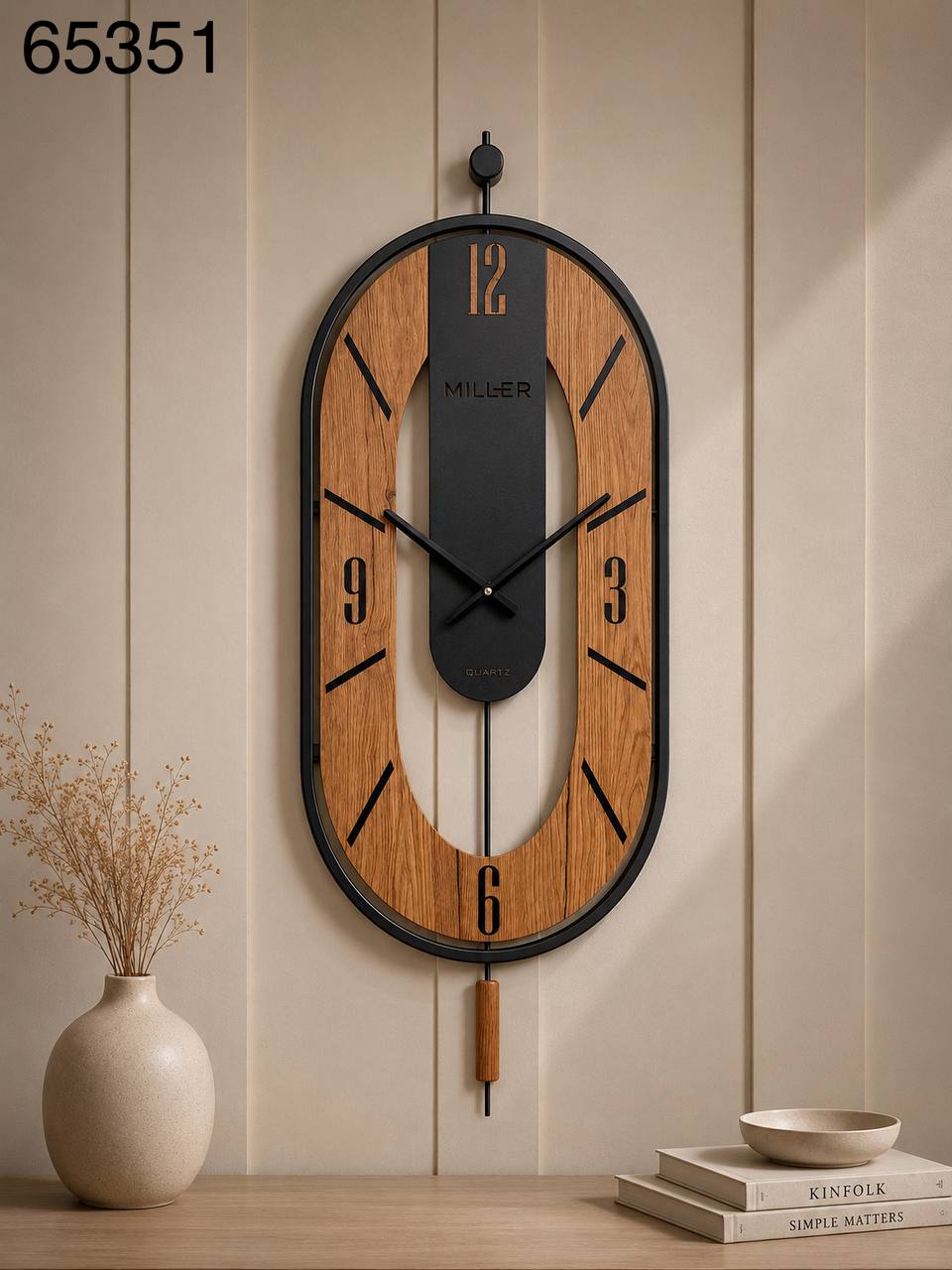 ساعت دیواری میلر مدرن مدل چوب و فلز  مشکی کد 65351