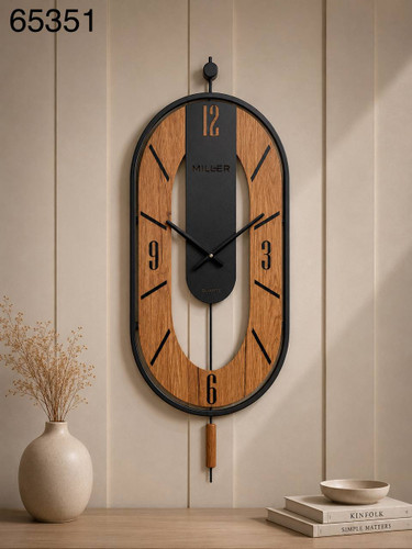ساعت دیواری میلر مدرن مدل چوب و فلز مشکی کد 65351